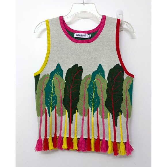 Rachel Antonoff Rainbow Chard Shell Sweater Tank Vest Cropped Lettuce Leaf L - Picture 2 of 12
